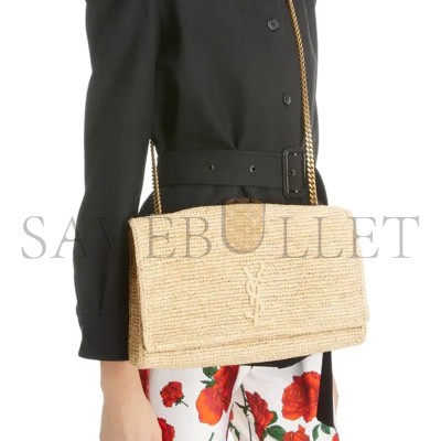 YSL KATE MEDIUM IN RAFFIA AND SMOOTH LEATHER 698637GAAA92069 (28.5*20*6cm)
